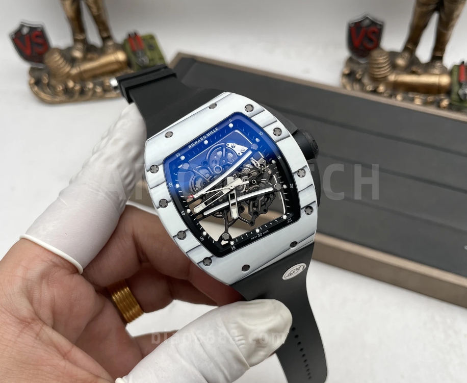 요한 블레이크 화이트 블랙 러버밴드 NTPT / APS RM6101 / 43mm / 아시아 슈퍼클론 RMUL2 스켈레톤 무브먼트, 정품과 동일한 구조