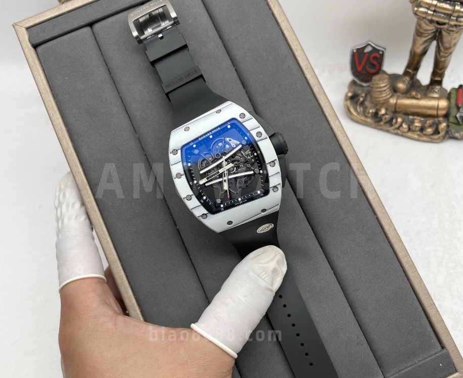 요한 블레이크 화이트 블랙 러버밴드 NTPT / APS RM6101 / 43mm / 아시아 슈퍼클론 RMUL2 스켈레톤 무브먼트, 정품과 동일한 구조