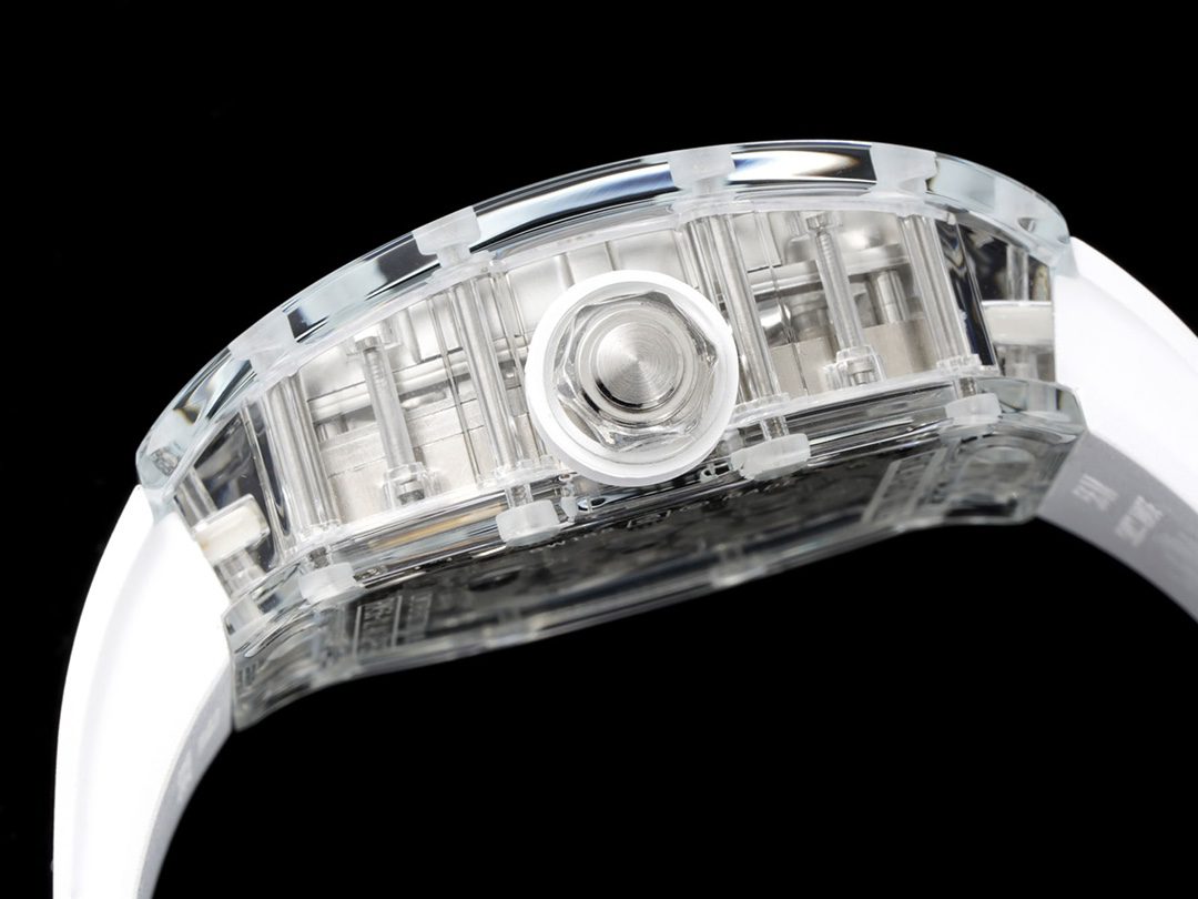 투명 사파이어 케이스 화이트 러버밴드 / RM56-01 / 크기 44mm 두께 17mm