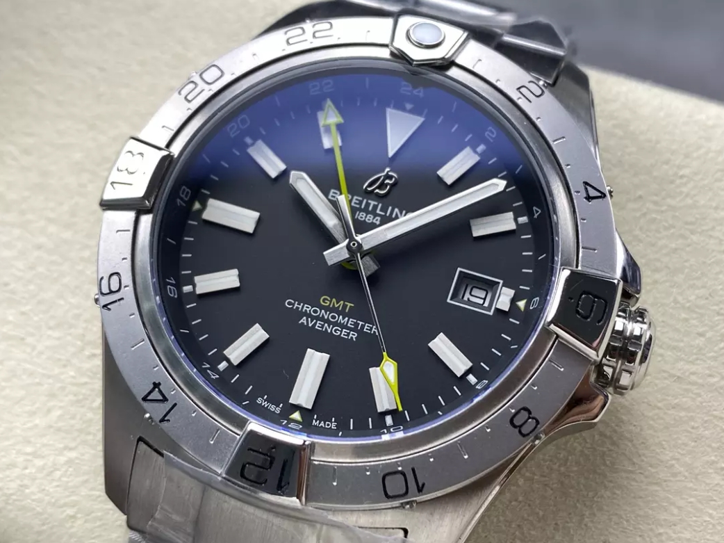 어벤저 오토매틱 GMT 베스트 에디션 블랙 다이얼 SS 브레이슬릿 / BLS / 44mm / 아시아 2836 자동 무브먼트