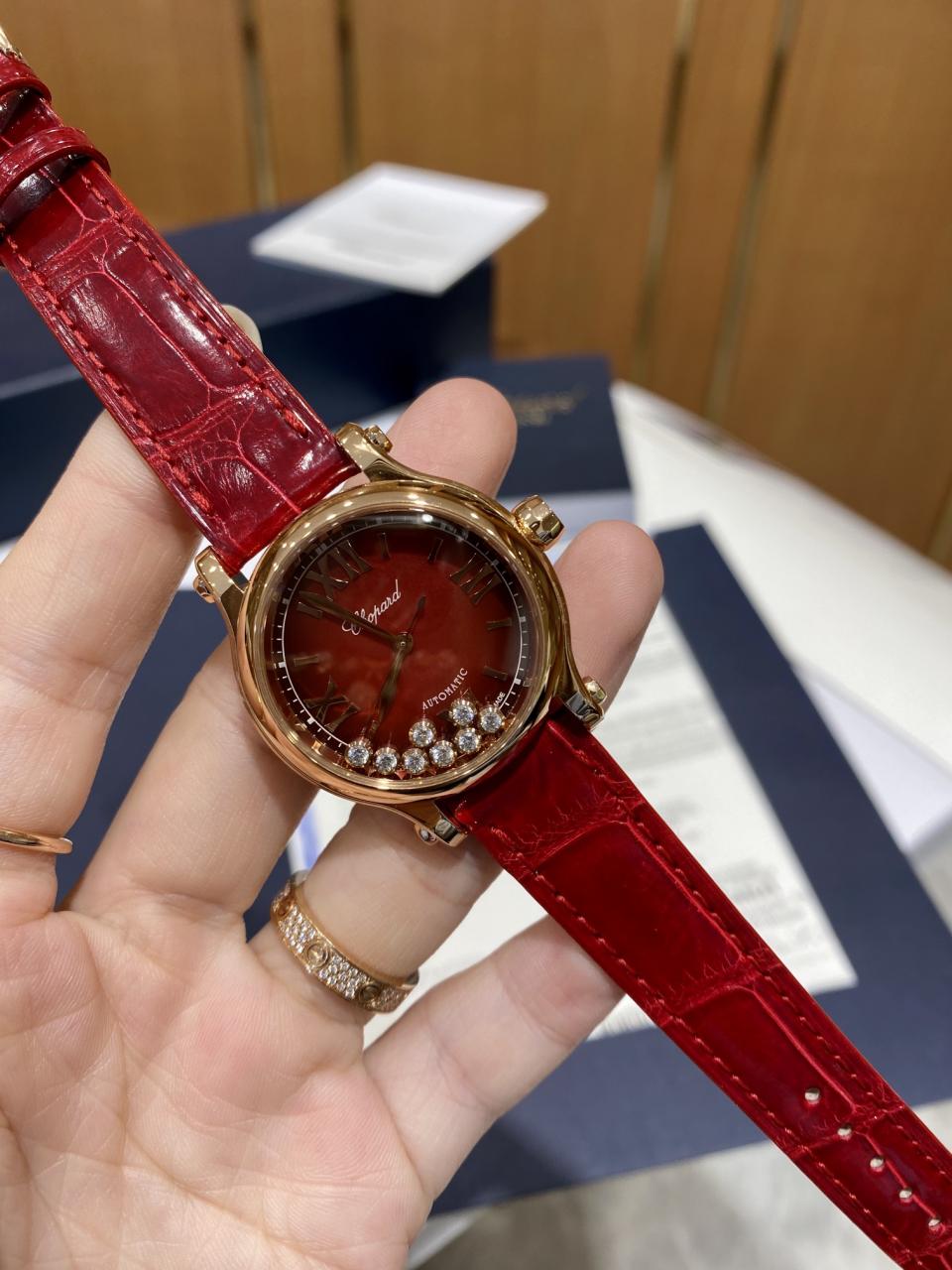 해피 스포츠 다이아몬드 로즈골드 레더 스트랩 / HW 275378-5005 / 33mm / 9039 무브먼트