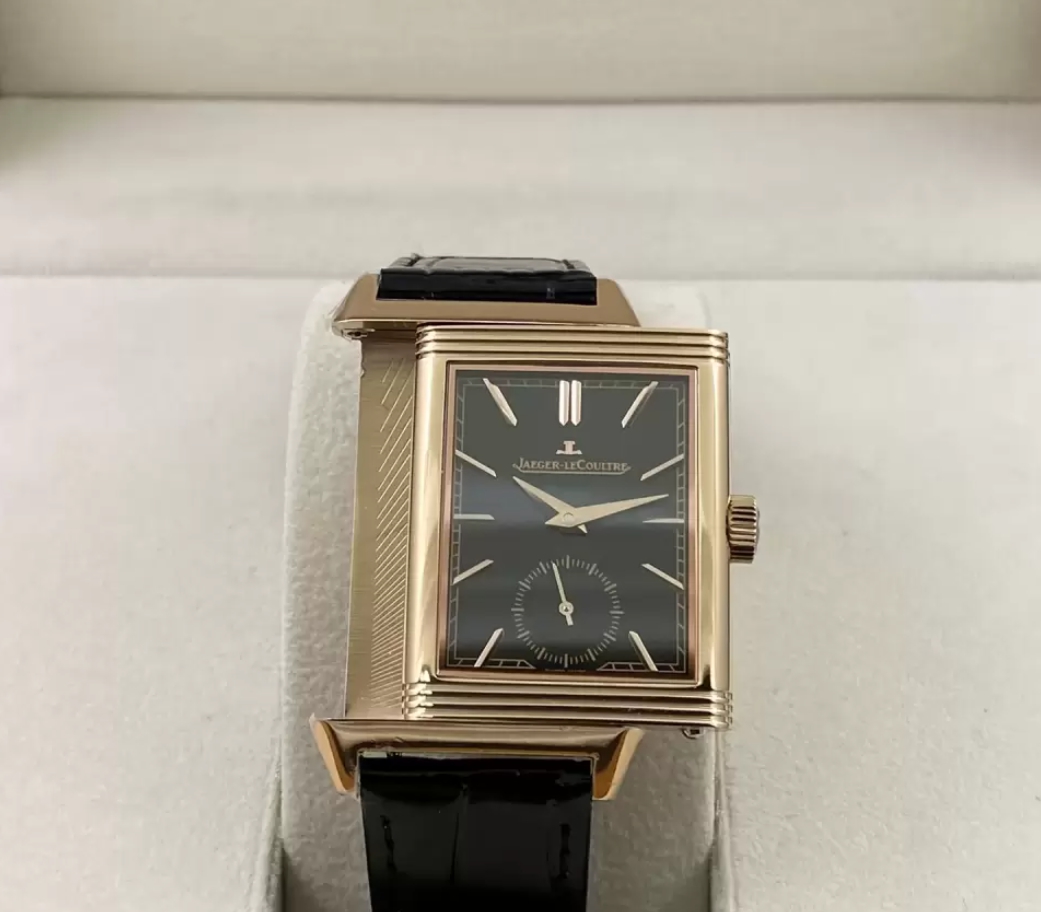 리베르소 Tribute Monoface Small Seconds 블랙 다이얼 레더 스트랩 / MG Q713256J / 46mm / 46mmx28mm/아시아 수동 와인딩 무브먼트