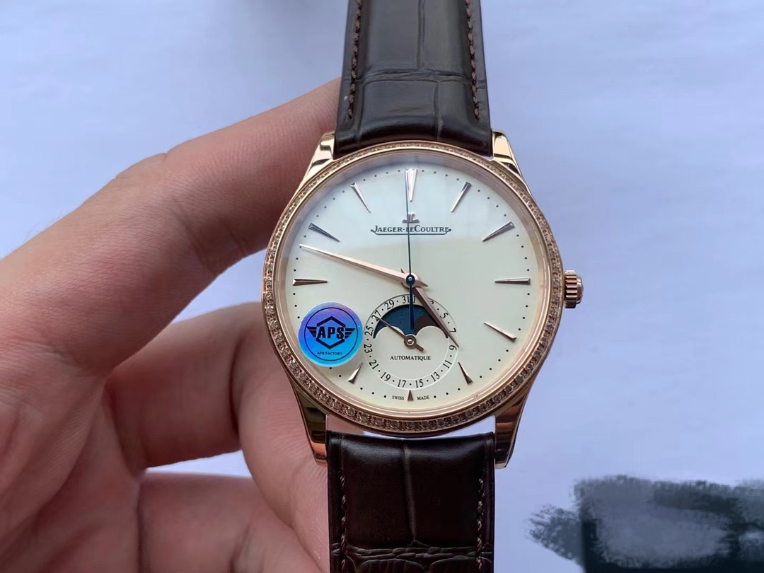 마스터 울트라씬 문페이즈 로즈골드 다이아베젤 레더 스트랩 / APS Q1362503 / 39mm / cal.925 통합 무브먼트