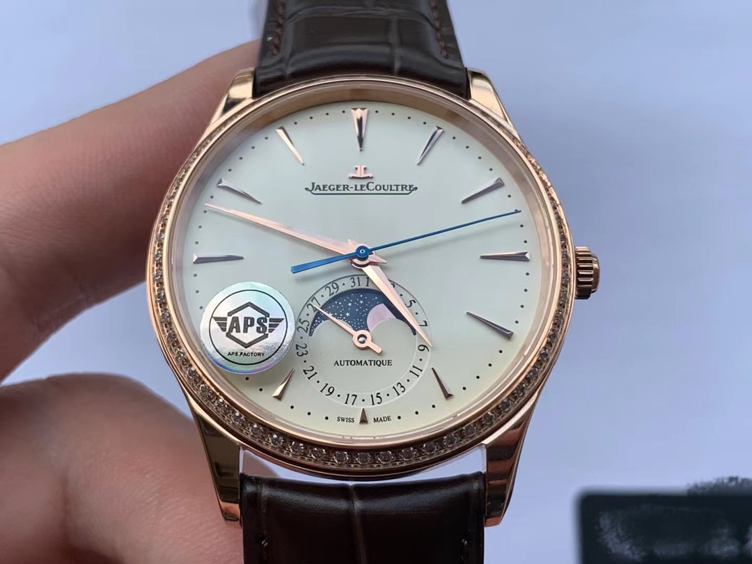 마스터 울트라씬 문페이즈 로즈골드 다이아베젤 레더 스트랩 / APS Q1362503 / 39mm / cal.925 통합 무브먼트