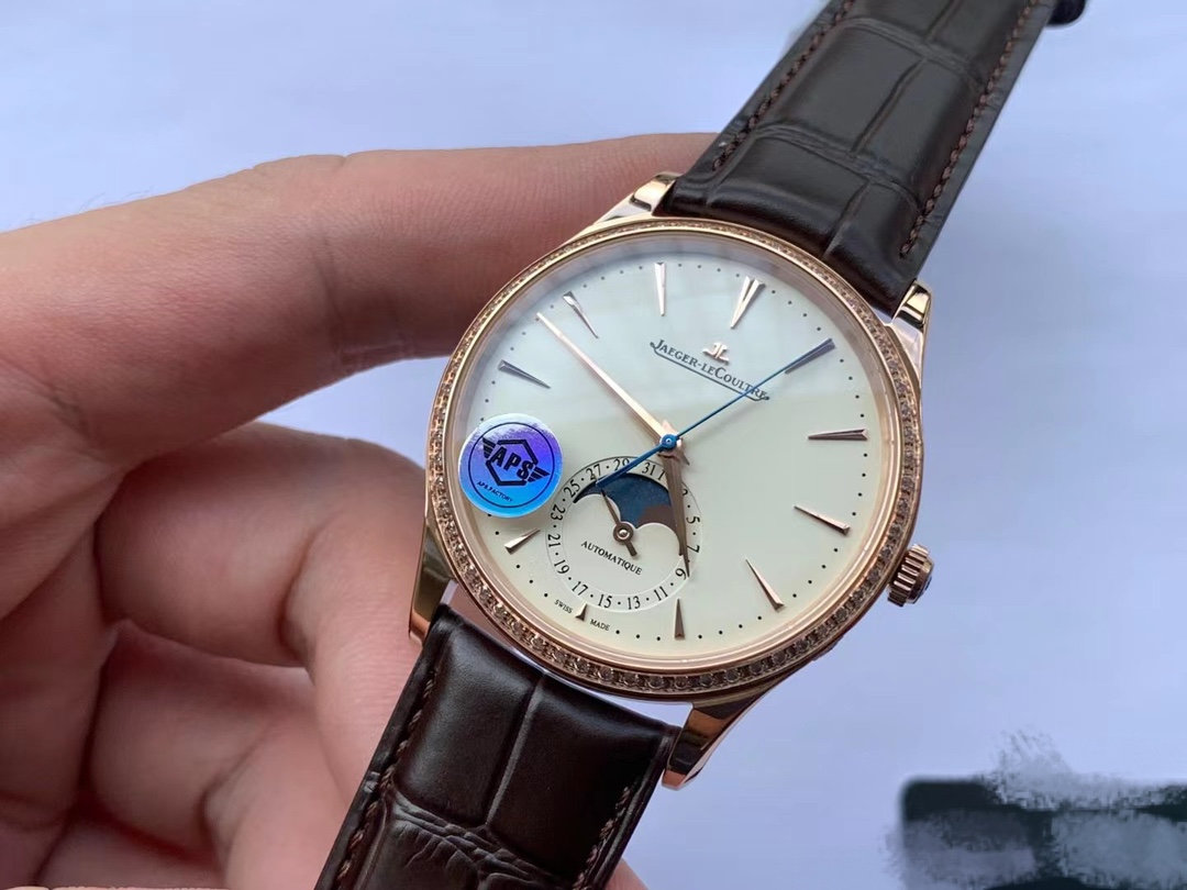 마스터 울트라씬 문페이즈 로즈골드 다이아베젤 레더 스트랩 / APS Q1362503 / 39mm / cal.925 통합 무브먼트