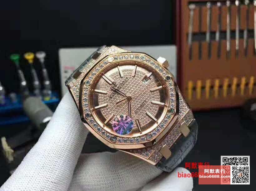 로얄오크 로즈골드 풀다이아 블랙 레더스트랩 / JF 15452 / 41mm / cal.3120 무브먼트로 업그레이드!