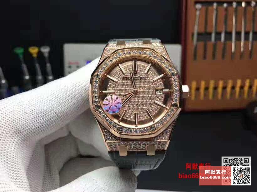 로얄오크 로즈골드 풀다이아 블랙 레더스트랩 / JF 15452 / 41mm / cal.3120 무브먼트로 업그레이드!