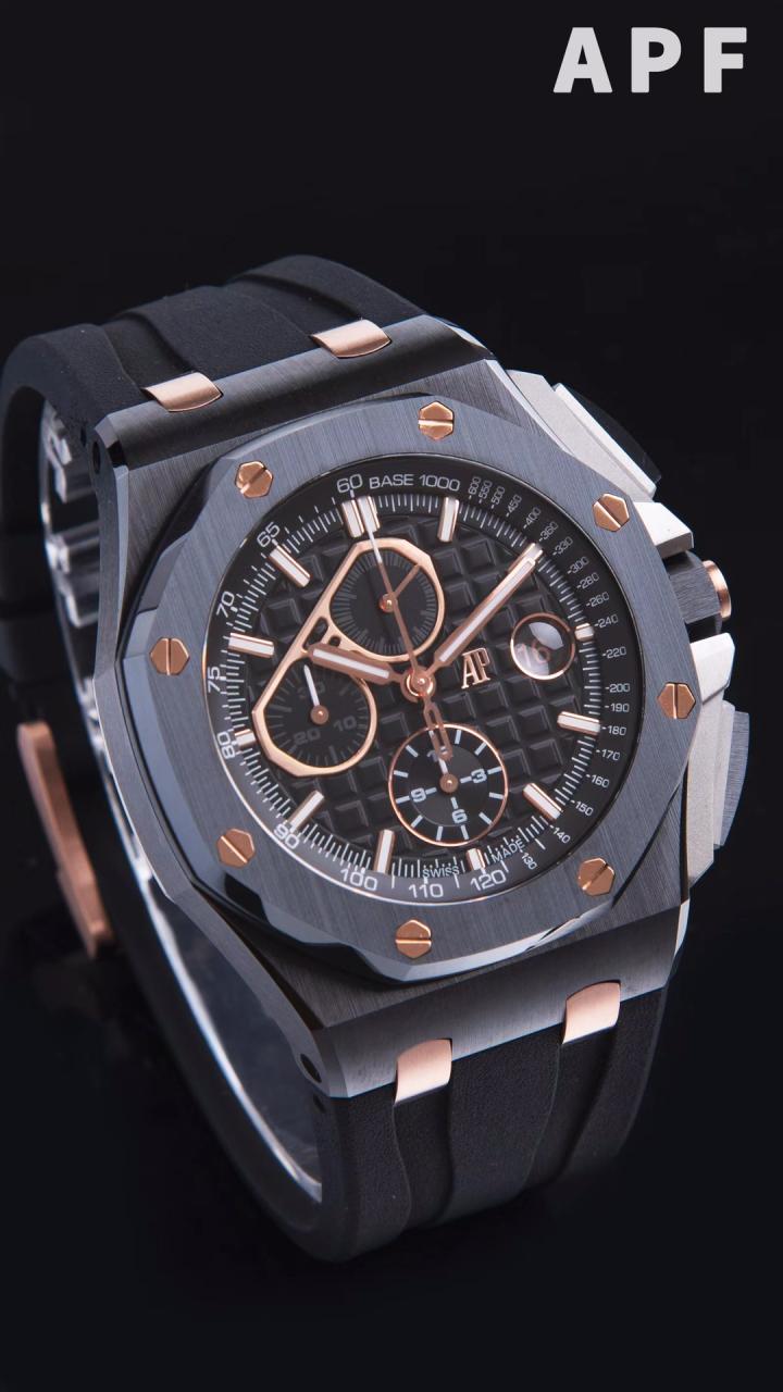로얄오크 오프쇼어 블랙/로즈골드 다이얼 러버밴드 / APF 26405CE / 44mm / cal.3126 무브먼트로 업그레이드!