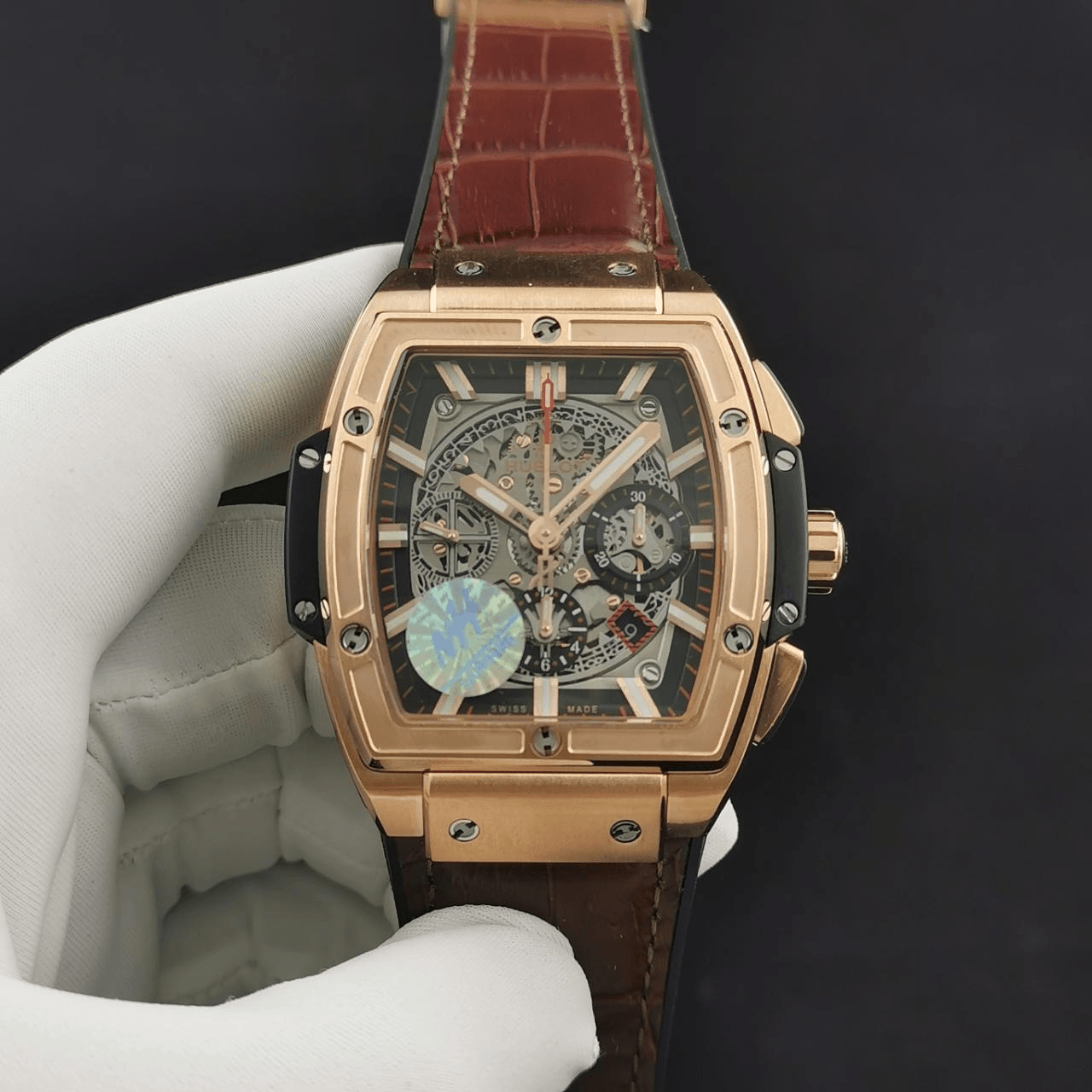 스피릿 오브 빅뱅 크로노그래프 로즈골드 금통 가죽 스트랩 / NH 601.OX.0183.LR / 42mm / 맞춤형 HUB4700 자동 무브먼트
