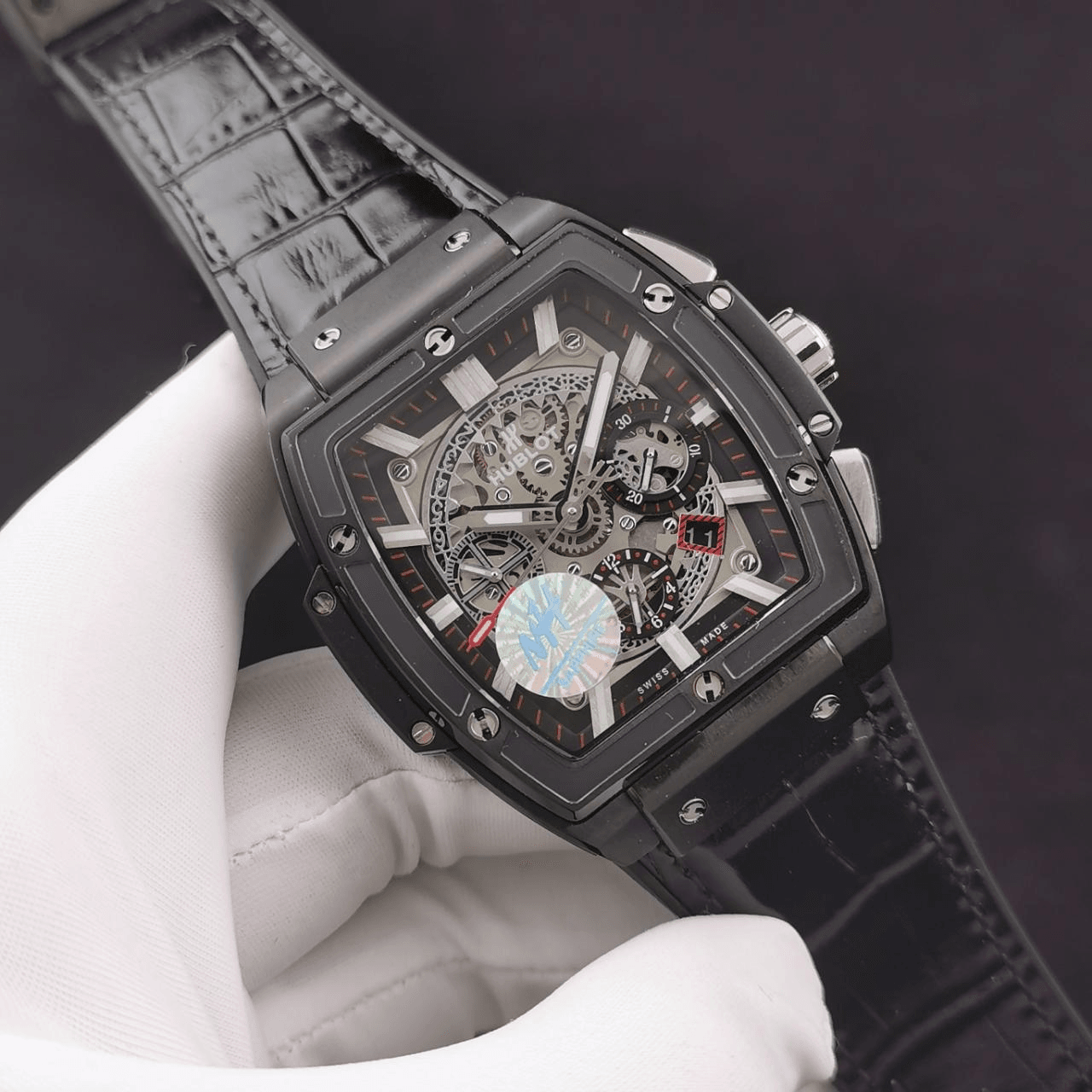 스피릿 오브 빅뱅 크로노그래프 블랙 매직 가죽 스트랩 / NH 601.CI.0173.RX / 42mm / 맞춤형 HUB4700 자동 무브먼트