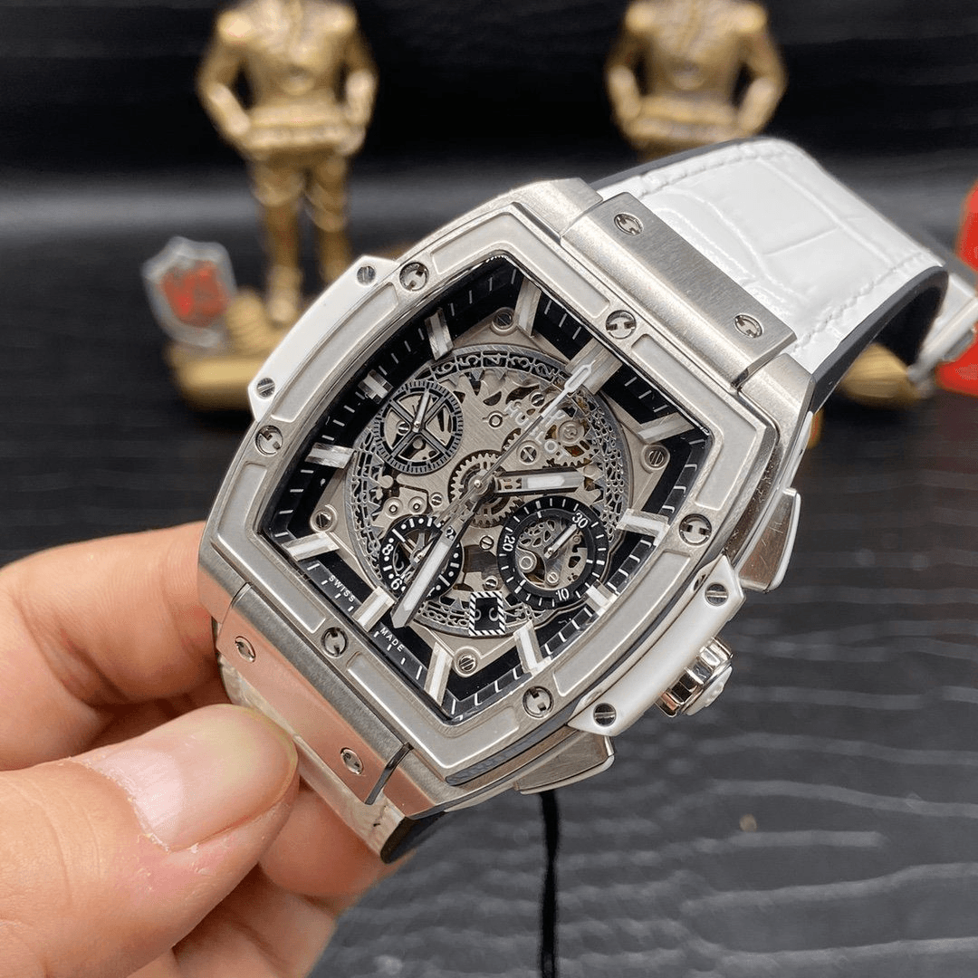 스피릿 오브 빅뱅 크로노그래프 티타늄 화이트 가죽 스트랩 / NH 601.HX.0173.LR / 42mm / 맞춤형 HUB4700 자동 무브먼트