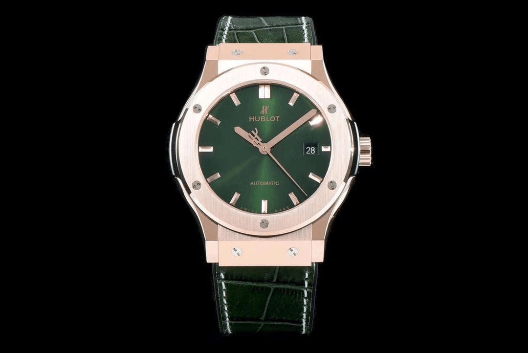 클래식 퓨전 킹 골드 그린 다이얼 러버 스트랩 / JJ 542.OX.8980.LR / 42mm / 맞춤형 HUB 11 자동 기계식 무브먼트