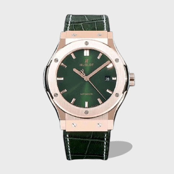 클래식 퓨전 킹 골드 그린 다이얼 러버 스트랩 / JJ 542.OX.8980.LR / 42mm / 맞춤형 HUB 11 자동 기계식 무브먼트