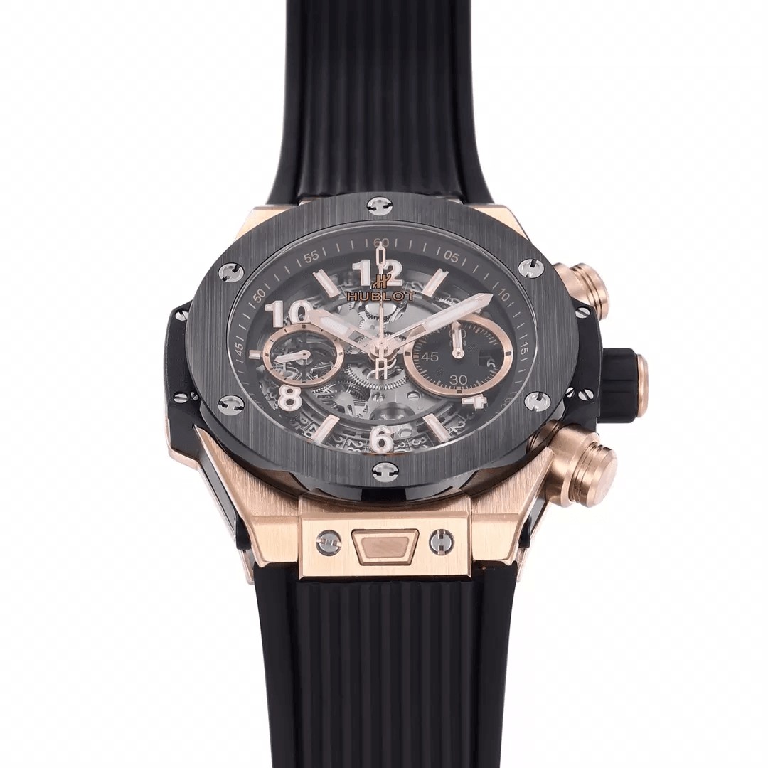 빅뱅 크로노그래프 로즈골드 세라믹 베젤 블랙 러버 스트랩 / BBF 421.OM.1180.RX / 44mm / 최고퀄 공장, HUB1280 무브