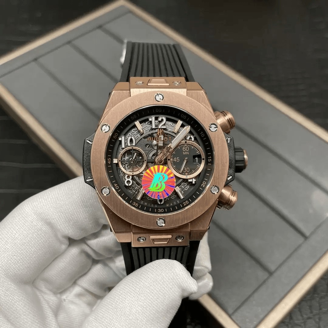 빅뱅 크로노그래프 로즈골드 블랙 러버 스트랩 / BBF 421.OX.1170.RX / 42mm / 최고퀄 공장, HUB1280 무브