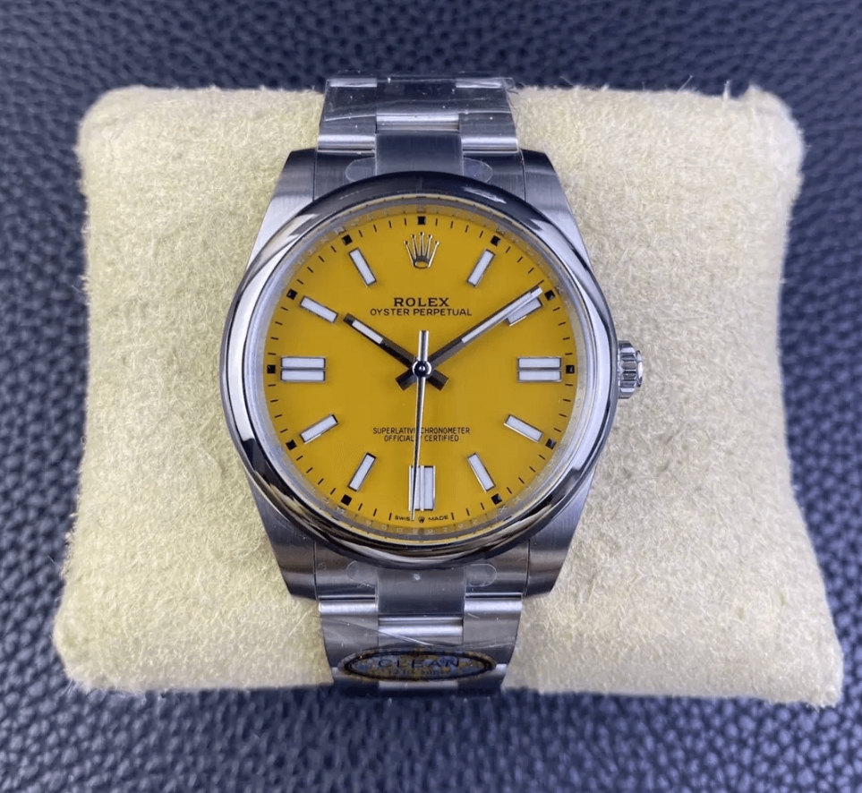 오이스터 퍼페츄얼 옐로우 다이얼 바인덱스 SS 브레이슬릿 / CLEAN 124300 / 41mm / 28800vph의 Asian Super Clone 3230 자동 무브먼트, VR3230