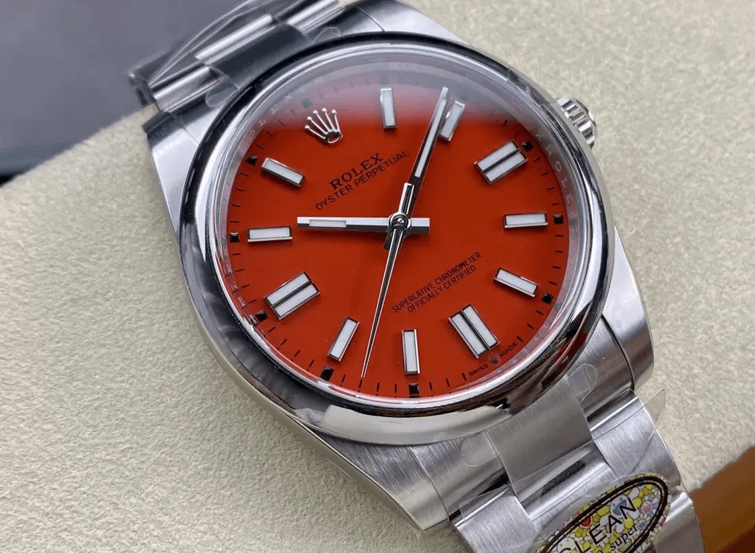 오이스터 퍼페츄얼 레드 다이얼 바인덱스 SS 브레이슬릿 / CLEAN 126000 / 36mm / 아시아 슈퍼 클론 신규 커스텀 3230 자동 무브먼트, 28800bph
