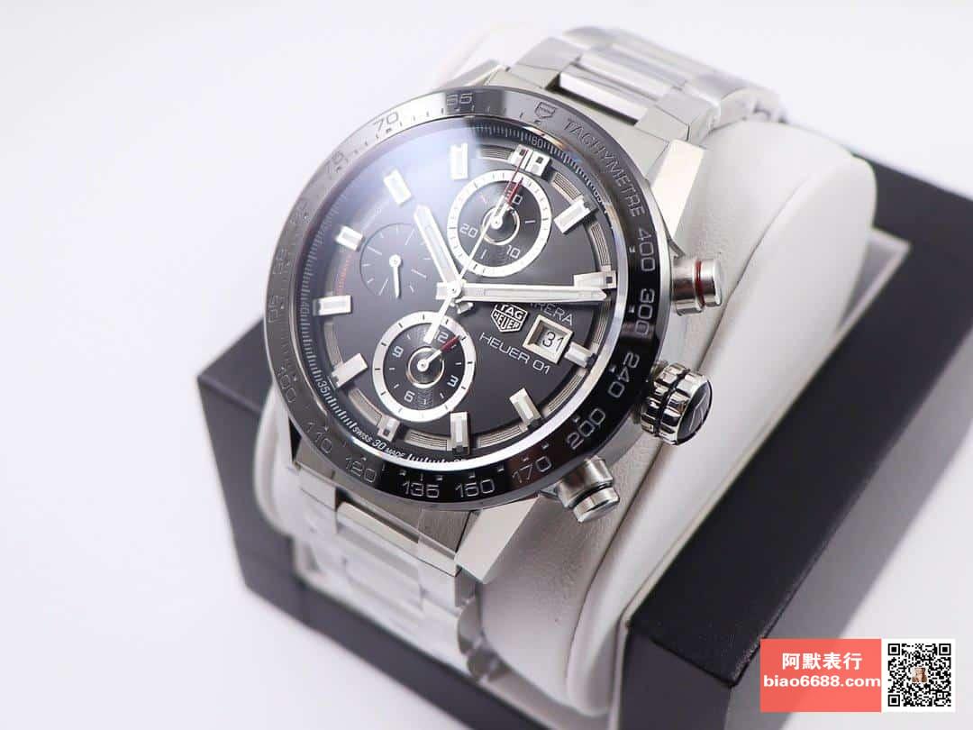 까레라 크로노그래프 "블랙 페이스 사이클론" SS 브레이슬릿 43mm/ XF CAR201Z.BA0714/ 커스텀 레플리카 칼리버 01 크로노그래프 자동 기계식 무브먼트/ 43mm/ 사파이어 거울