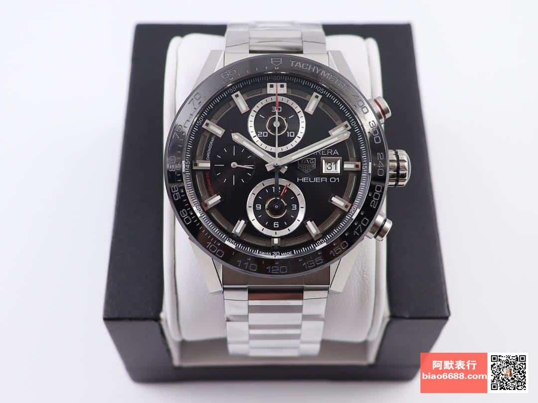 까레라 크로노그래프 "블랙 페이스 사이클론" SS 브레이슬릿 43mm/ XF CAR201Z.BA0714/ 커스텀 레플리카 칼리버 01 크로노그래프 자동 기계식 무브먼트/ 43mm/ 사파이어 거울