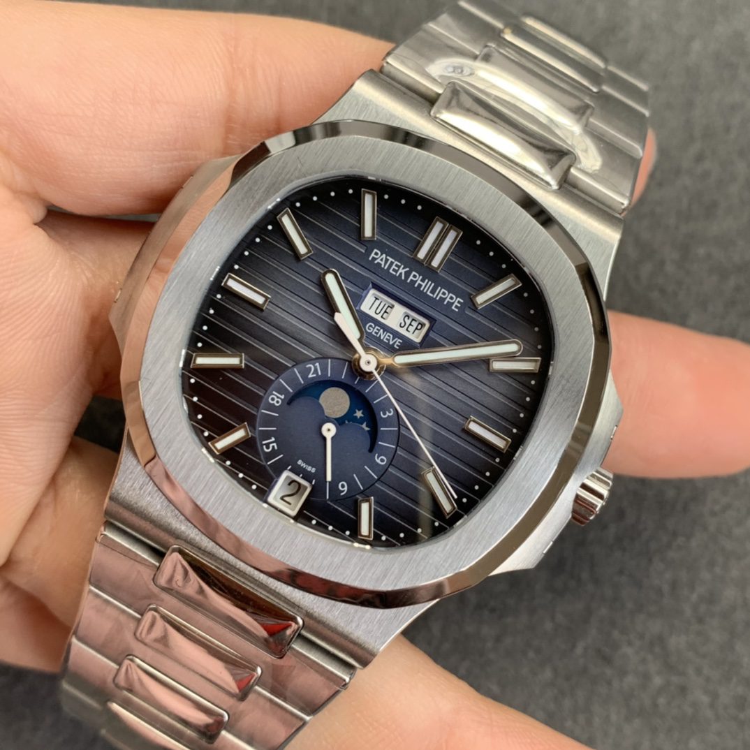 노틸러스 문페이즈 애뉴얼 캘린더 블루 다이얼 SS 브레이슬릿 / GR 5726 / 40.5mm / V3 최신버전, 다이얼 개선 최신판 , PP Cal.324 무브먼트