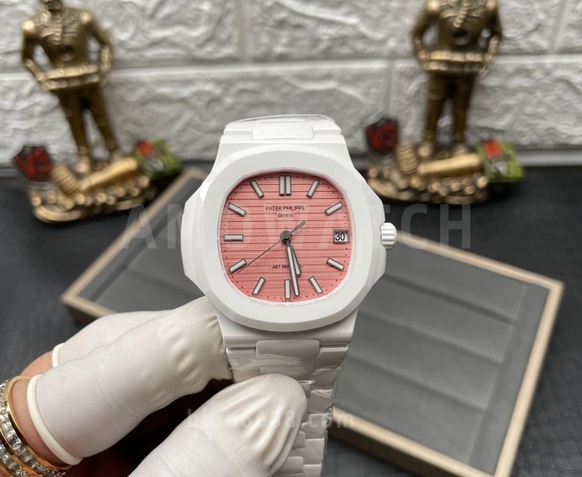 노틸러스 핑크 다이얼 커스텀 화이트 세라믹 / AET 5711 / 40mm / MIYOTA 9015 자동 무브먼트